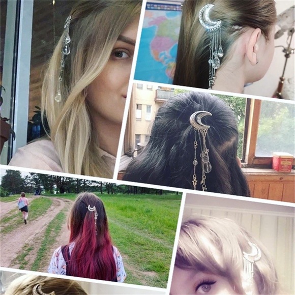 New Unworn Rhinestone Moon Dangly Hair Clip - Picture 5 of 6